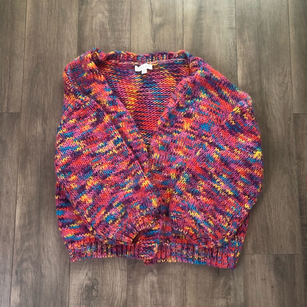 She + Sky Multicolor Chunky V-Neck Cardigan — Pink, Blue, Yellow